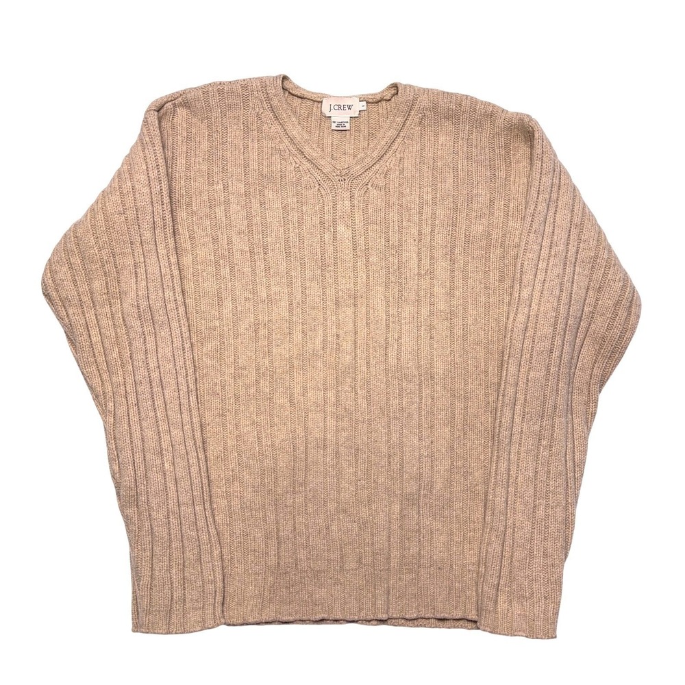 Vintage J Crew Lambswool Sweater Mens Large Beige Chunky Knit Crewneck‎